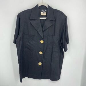 Vintage Gene Ewing BIS Linen shirt Jacket black Sz M big gold buttons